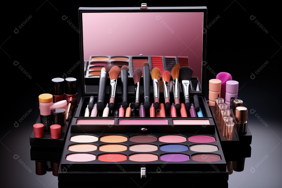 Estojo e conjunto de paleta de maquiagem profissional, cosméticos, pincéis, pincéis e esponjas