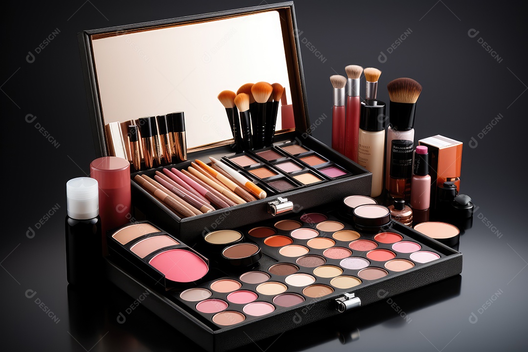 Estojo e conjunto de paleta de maquiagem profissional, cosméticos, pincéis, pincéis e esponjas