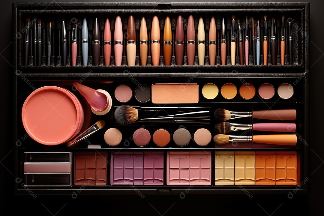 Estojo e conjunto de paleta de maquiagem profissional, cosméticos, pincéis, pincéis e esponjas