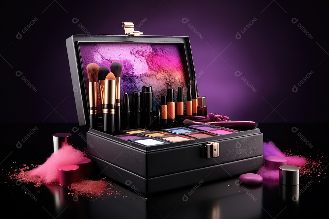 Estojo e conjunto de paleta de maquiagem profissional, cosméticos, pincéis, pincéis e esponjas