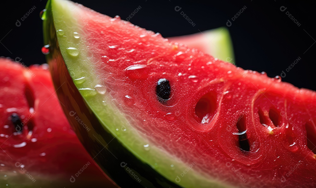 Deliciosa e saborosa melancia fresca fatiada fechada para café da manhã, jantares, lanches e sobremesas