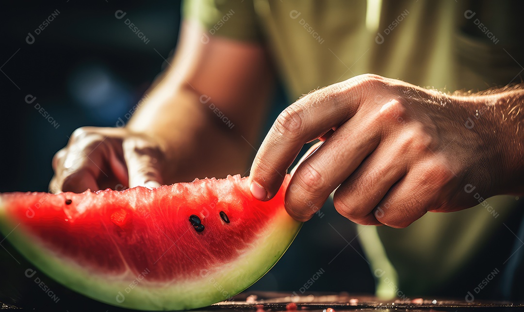 Deliciosa e saborosa melancia fresca fatiada fechada para café da manhã, jantares, lanches e sobremesas