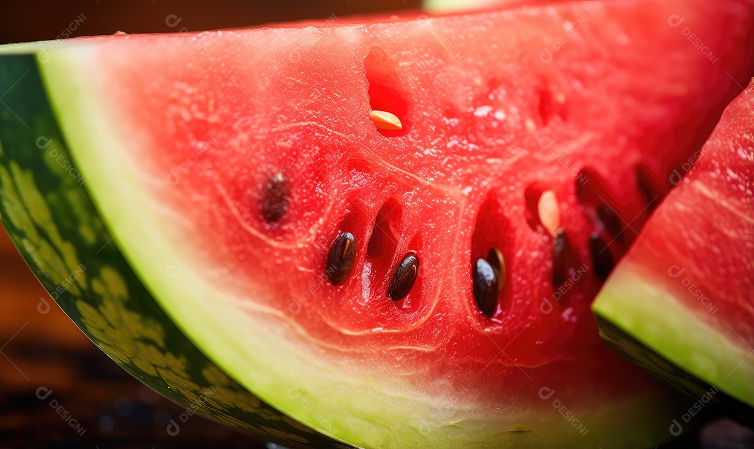 Deliciosa e saborosa melancia fresca fatiada fechada para café da manhã, jantares, lanches e sobremesas