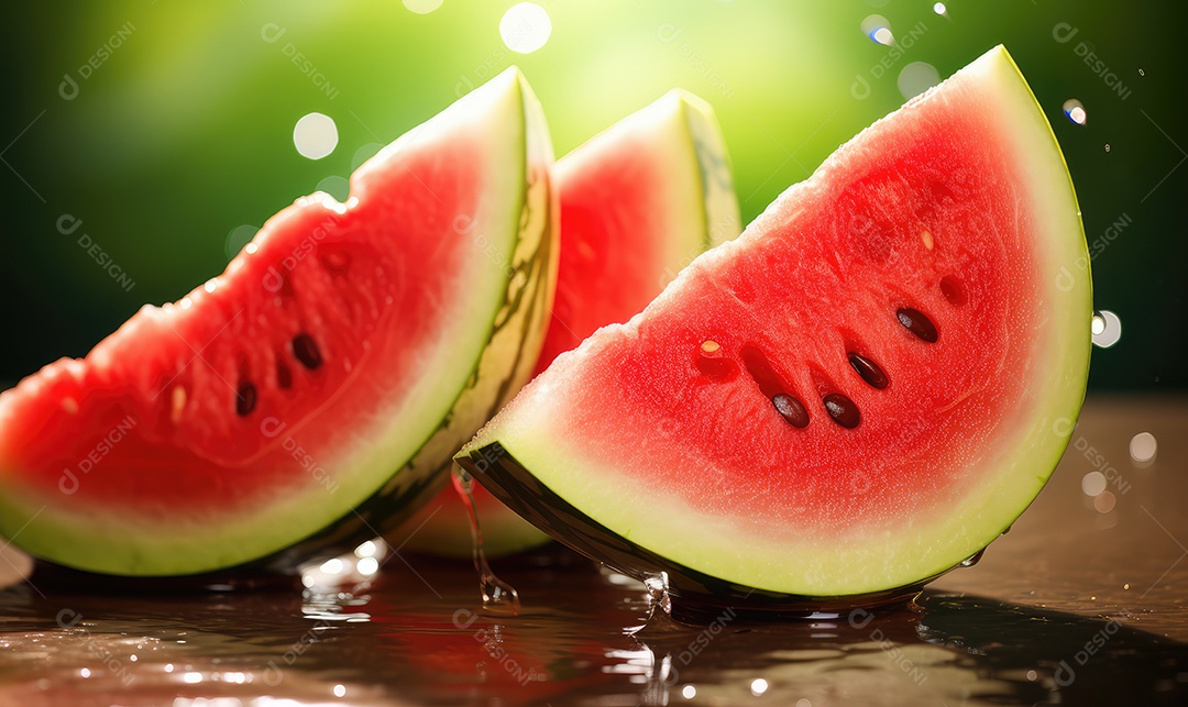 Deliciosa e saborosa melancia fresca fatiada fechada para café da manhã, jantares, lanches e sobremesas