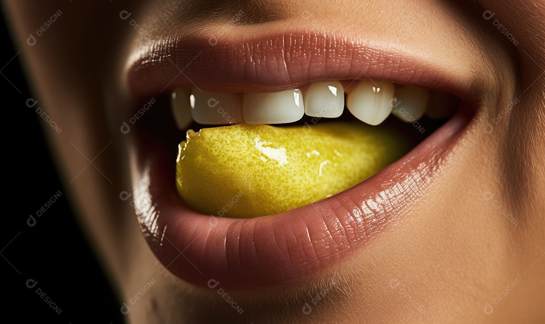 Linda boca feminina em close com batom vermelho, maquiagem profissional