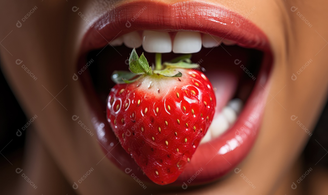 Linda boca feminina em close com batom vermelho, maquiagem profissional