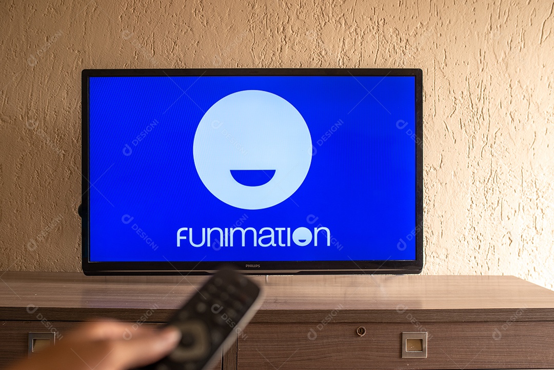 Logotipo da Funimation Productions visto exibido na TV