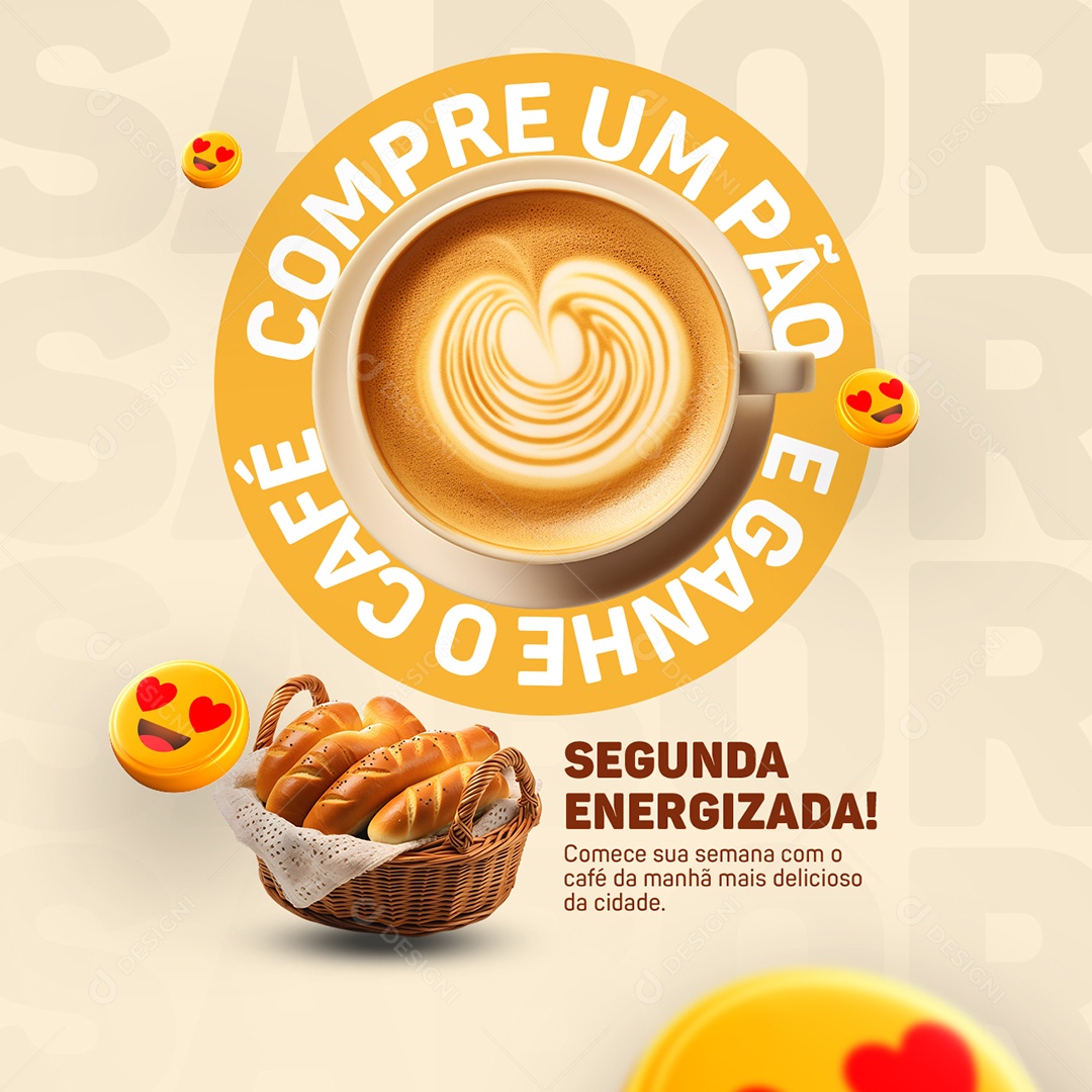 Cafeteria Café da Manhã Compre um Pão e Ganhe o Café Social Media PSD Editável