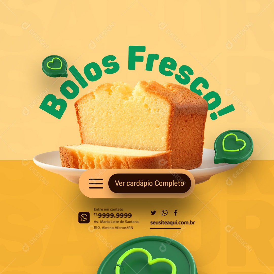 Cafeteria Café da Manhã Bolos Frescos Mangulão Bolo de Queijo Social Media PSD Editável
