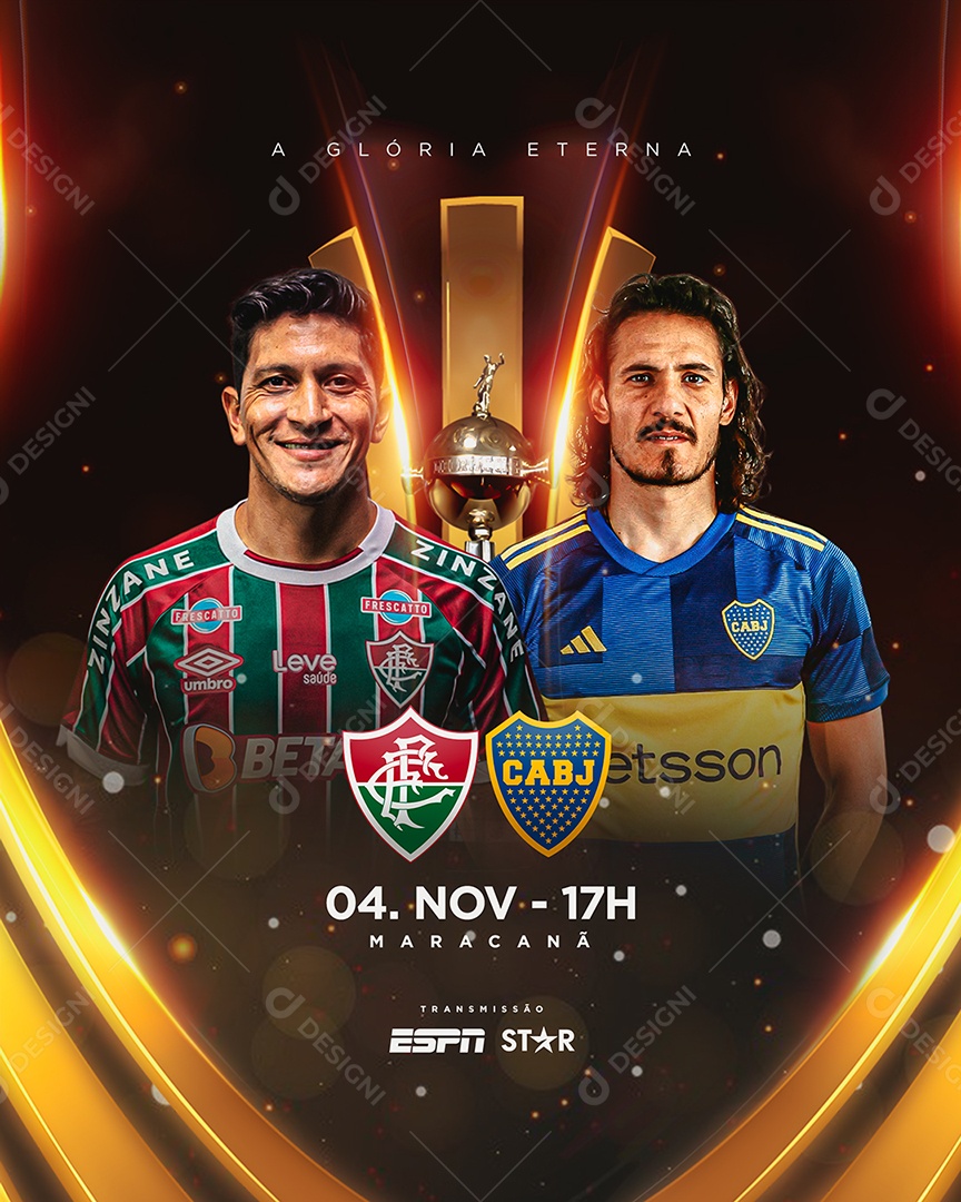 Social Media Flyer Futebol Fluminense X Boca Juniors PSD Editável