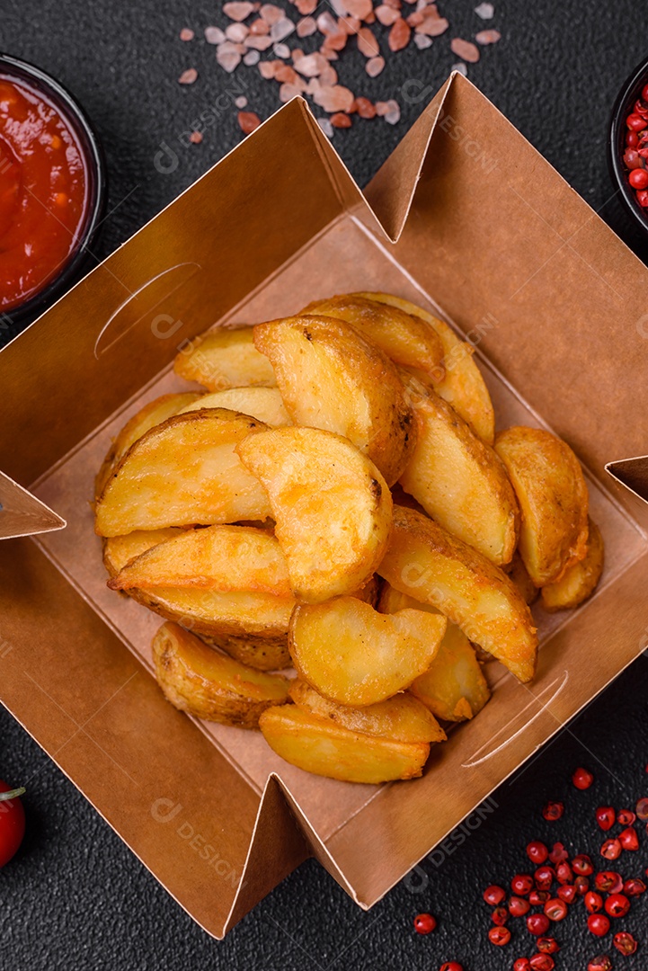 Deliciosas fatias de batata frita crocante com sal