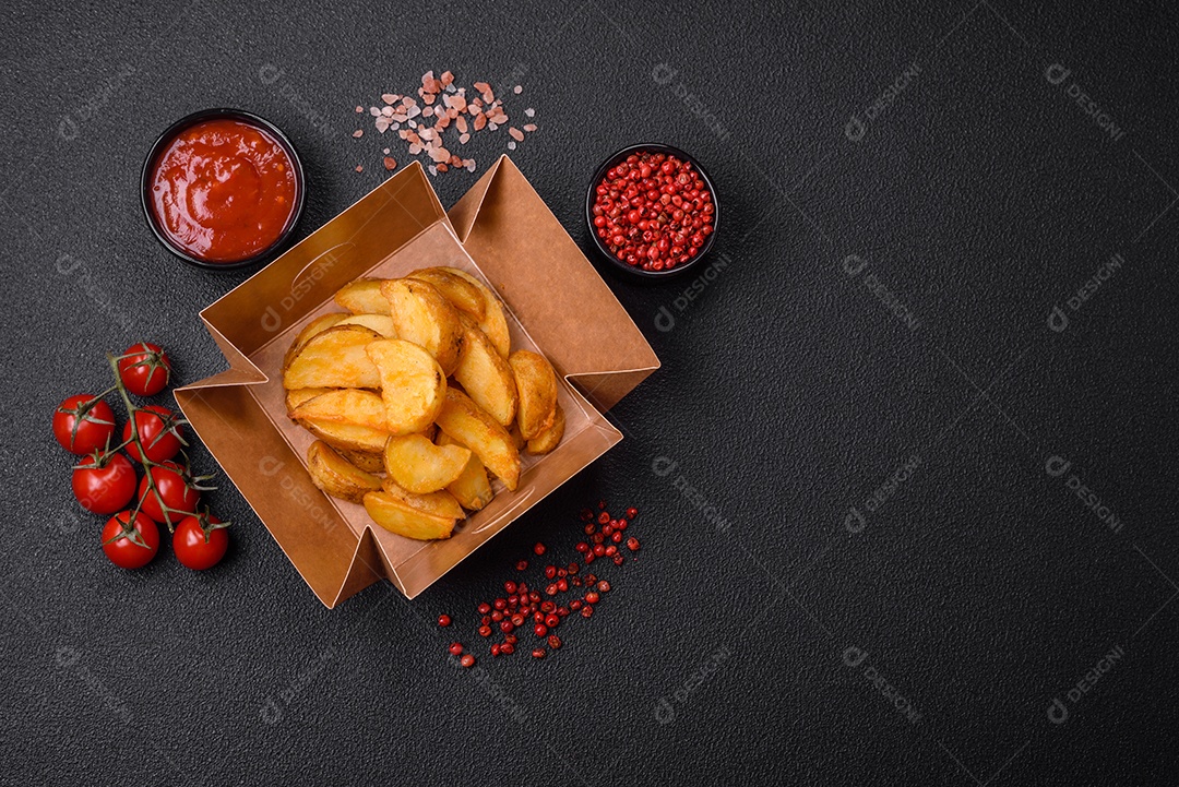 Deliciosas fatias de batata frita crocante com sal