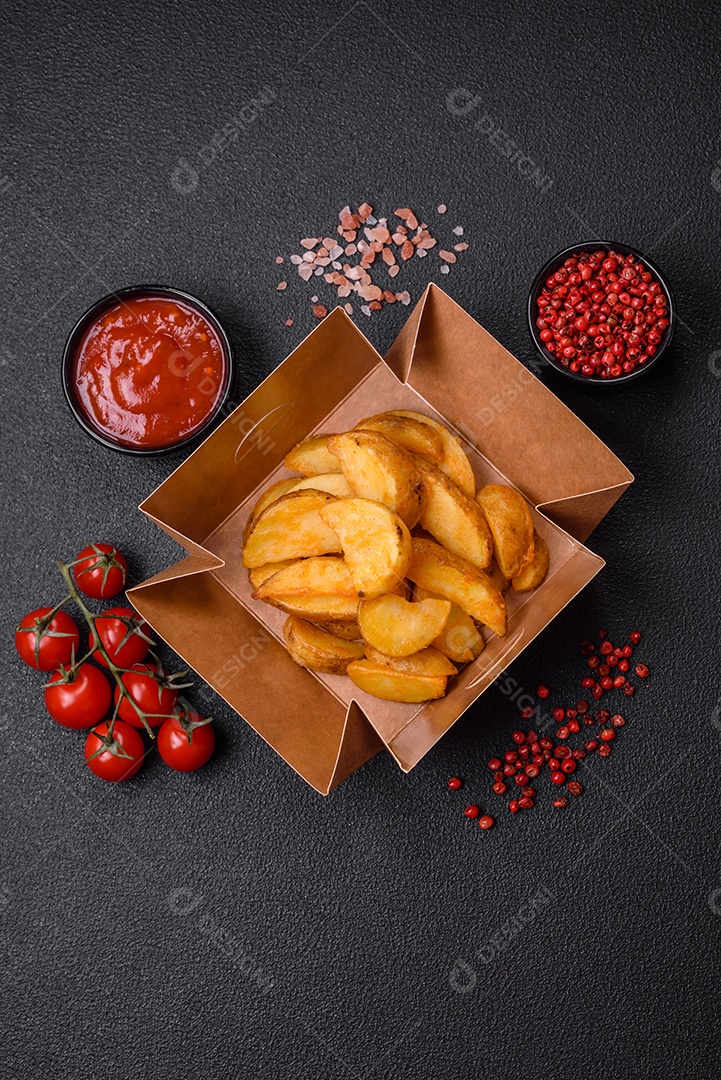 Deliciosas fatias de batata frita crocante com sal