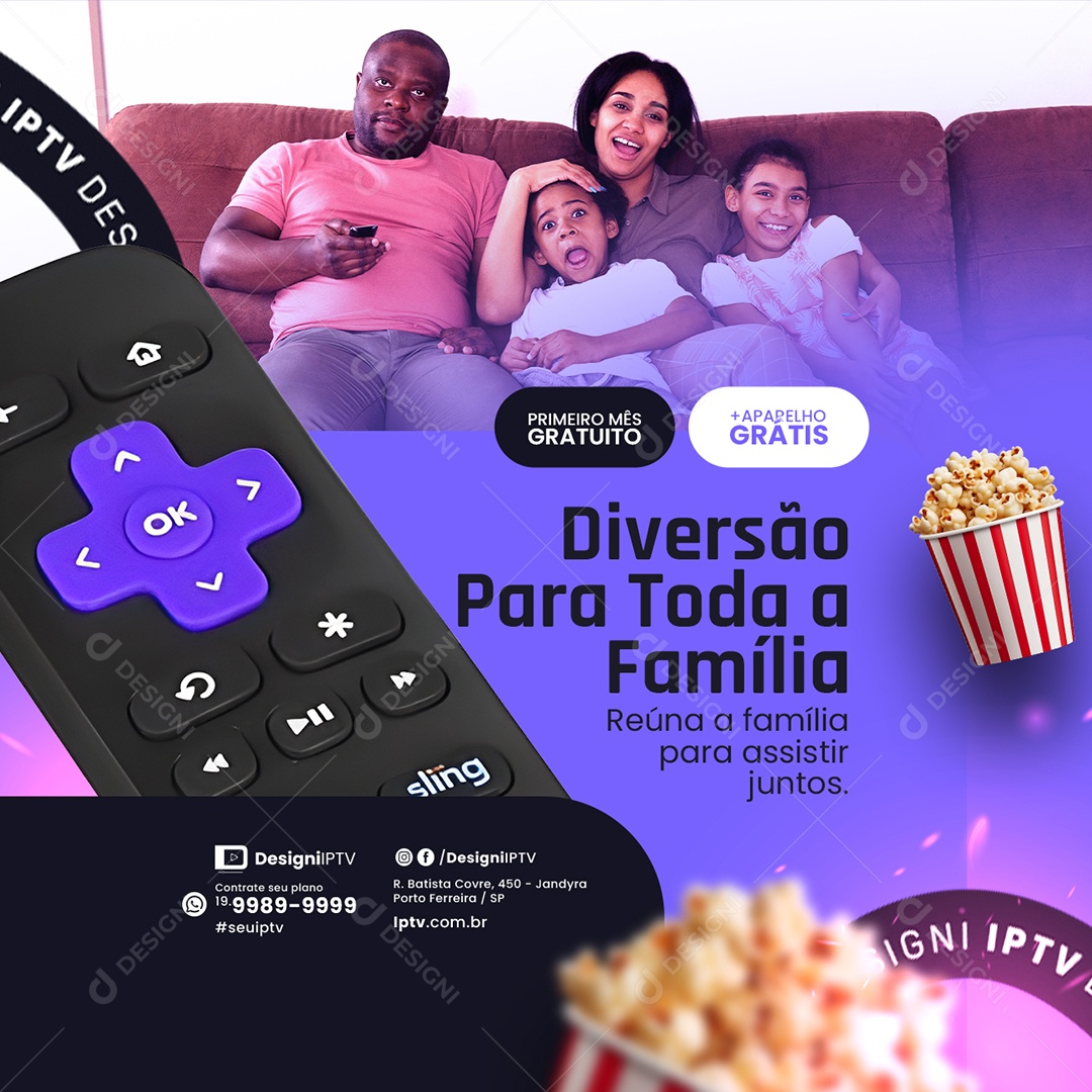 IPTV Diversão para Toda a Família Reúna a Família para Assistir Juntos Social Media PSD Editável