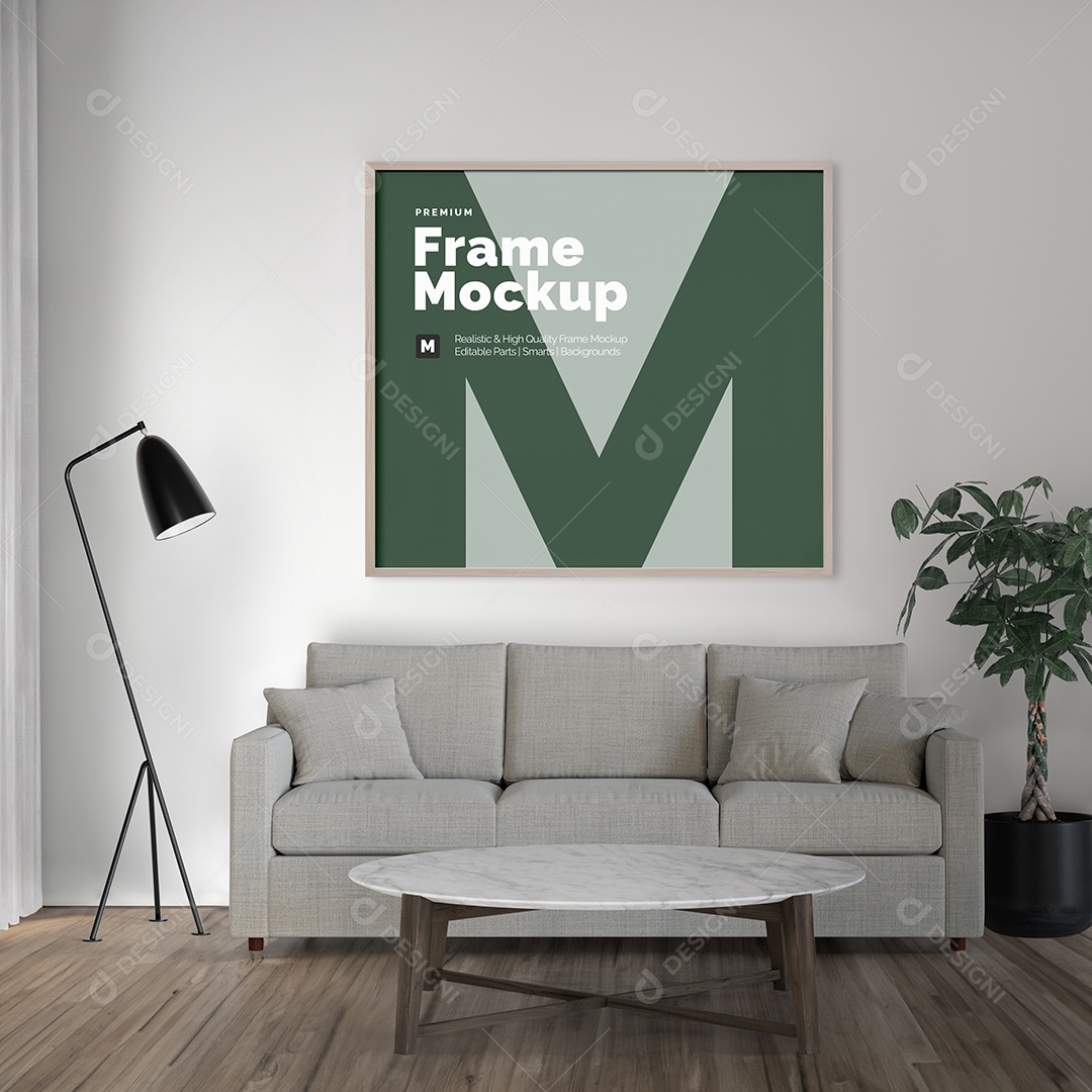 Moldura para quadro em sala de estar Mockup PSD editável