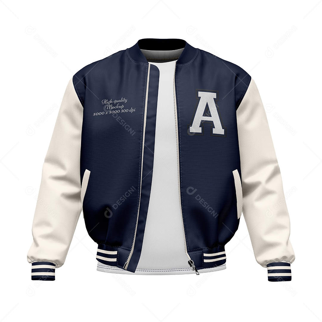 Jaqueta Bomber com camiseta visão de frente Mockup PSD editável