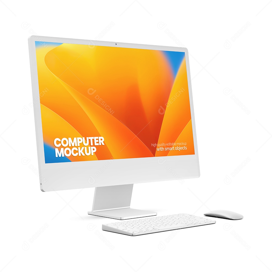 Computador de mesa visto de lado Mockup PSD editável