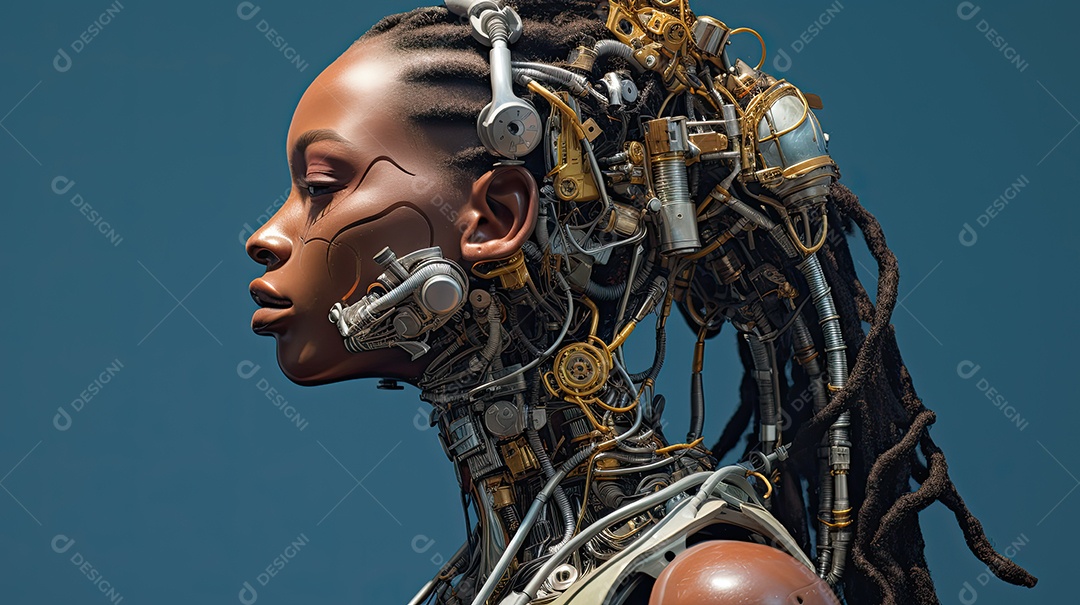 Closeup de transformação de beleza ciborgue híbrida com rosto humanoide de menina