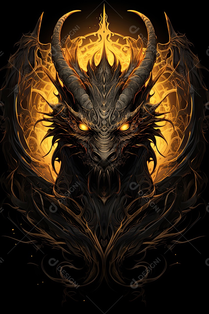 Uma obra de arte de um dragão com uma coroa dourada no estilo noturno