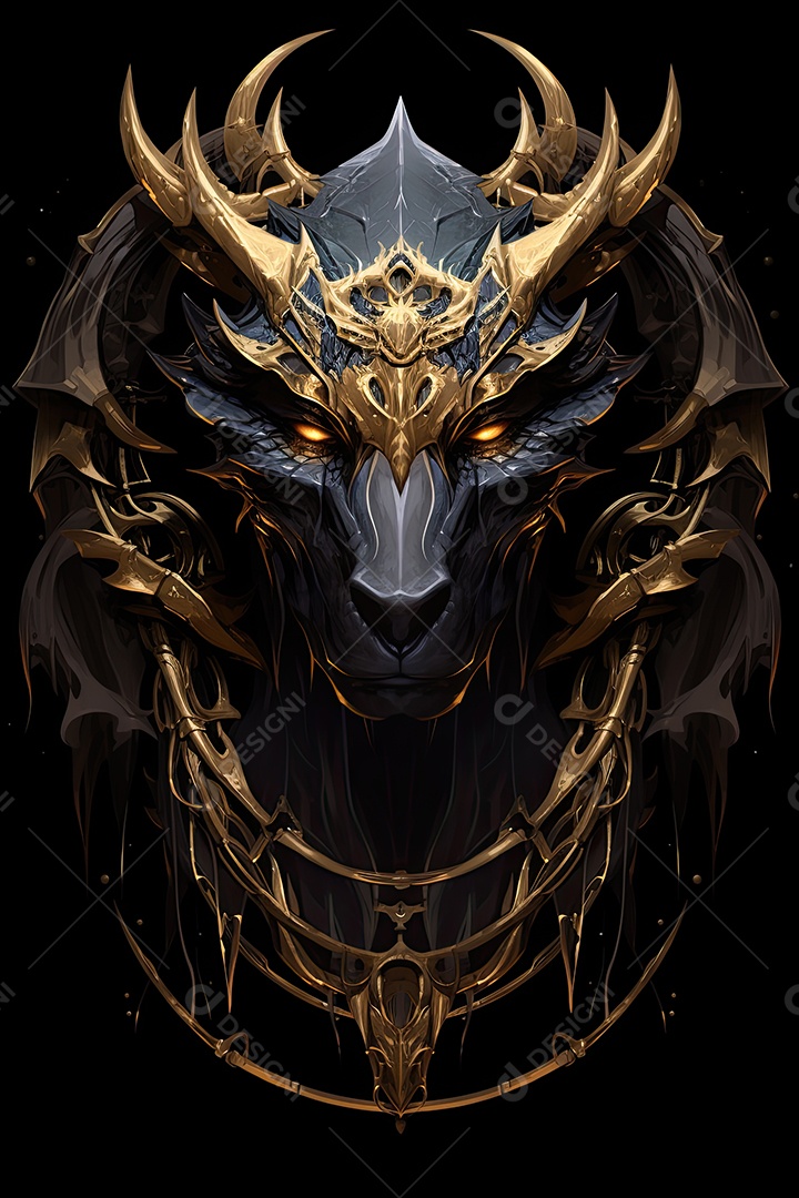 Uma obra de arte de um dragão com uma coroa dourada no estilo noturno