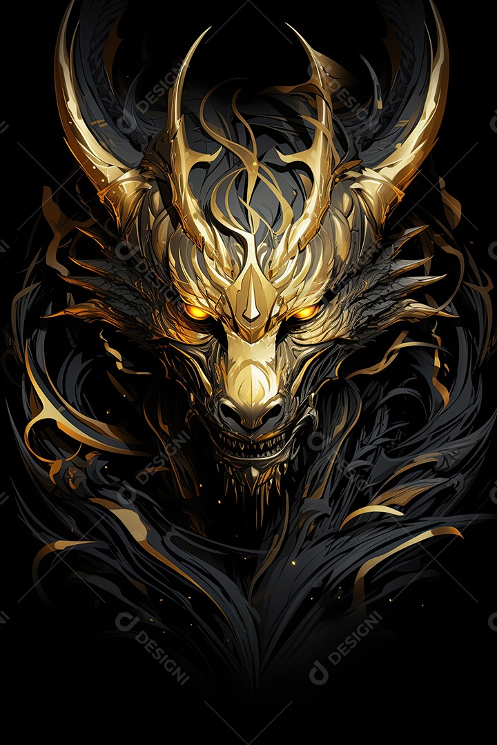 Uma obra de arte de um dragão com uma coroa dourada no estilo noturno