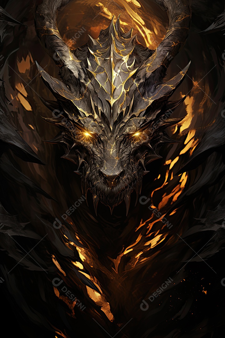 Uma obra de arte de um dragão com uma coroa dourada no estilo noturno