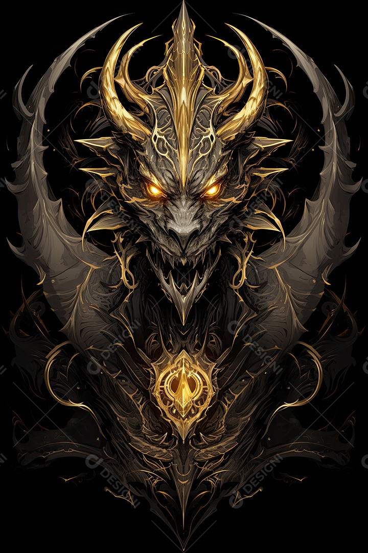 Uma obra de arte de um dragão com uma coroa dourada no estilo noturno