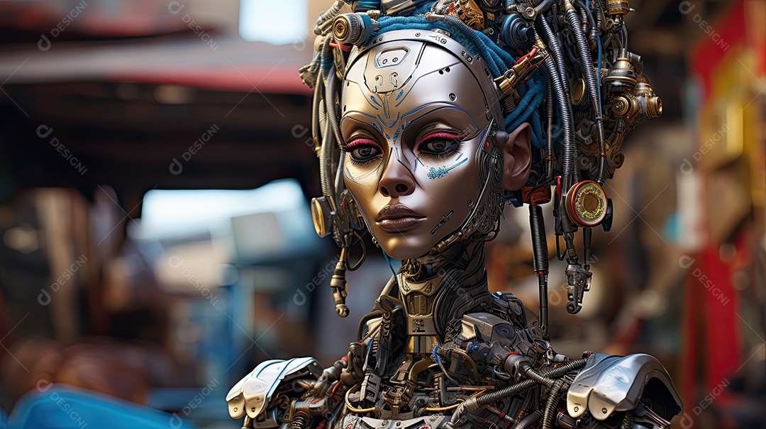 Uma foto com a cabeça de uma mulher através de uma fresta no estilo de esculturas