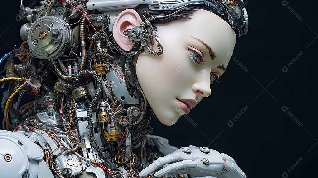 Uma foto com a cabeça de uma mulher através de uma fresta no estilo de esculturas