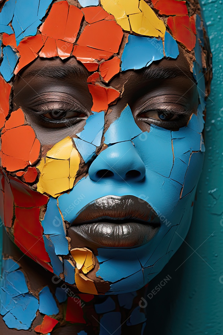 Uma foto com a cabeça de uma mulher através de uma fresta no estilo de esculturas