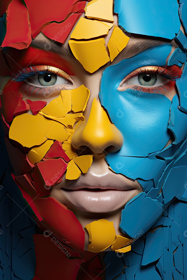 Uma foto com a cabeça de uma mulher através de uma fresta no estilo de esculturas