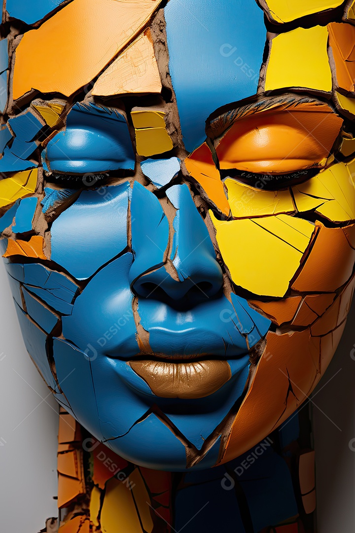 Uma foto com a cabeça de uma mulher através de uma fresta no estilo de esculturas