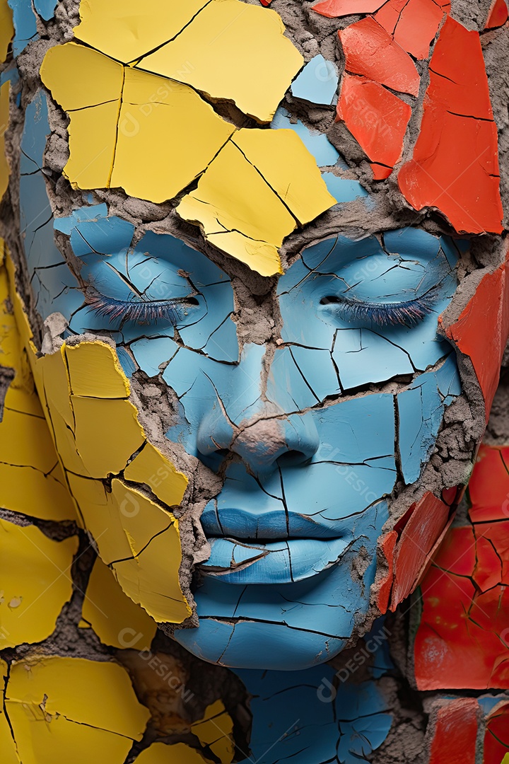 Uma foto com a cabeça de uma mulher através de uma fresta no estilo de esculturas