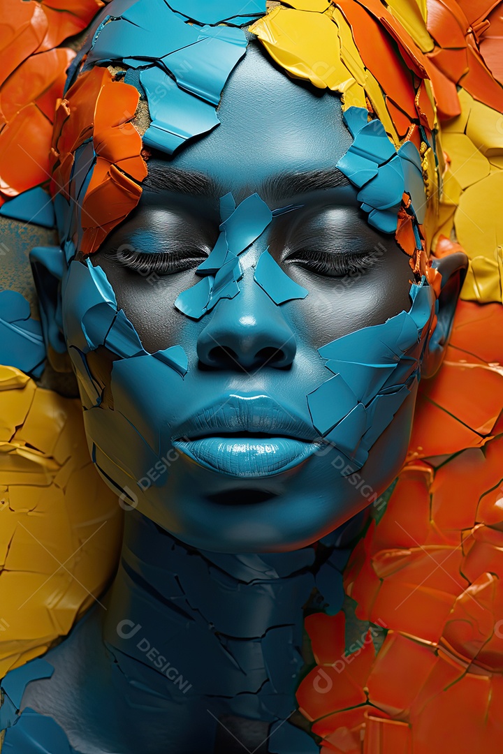 Uma foto com a cabeça de uma mulher através de uma fresta no estilo de esculturas