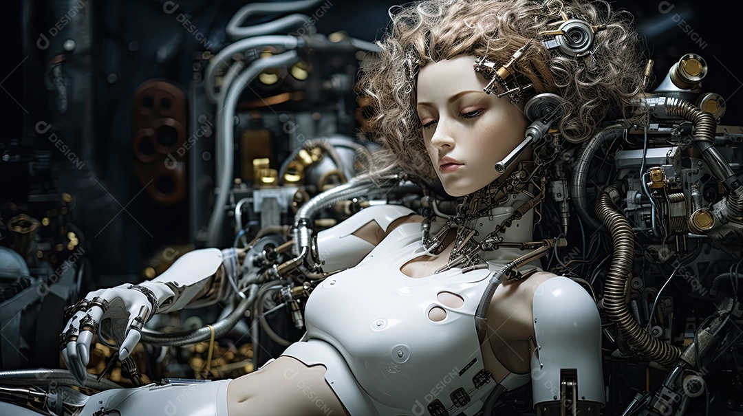 Closeup de transformação de beleza ciborgue híbrida com rosto humanoide de menina