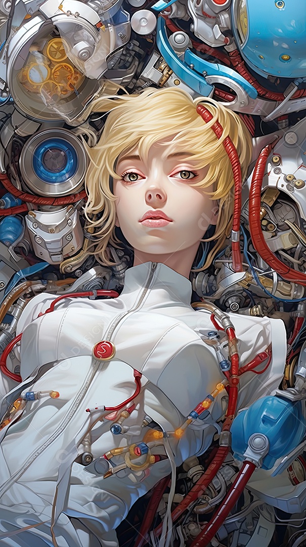 Closeup de transformação de beleza ciborgue híbrida com rosto humanoide de menina