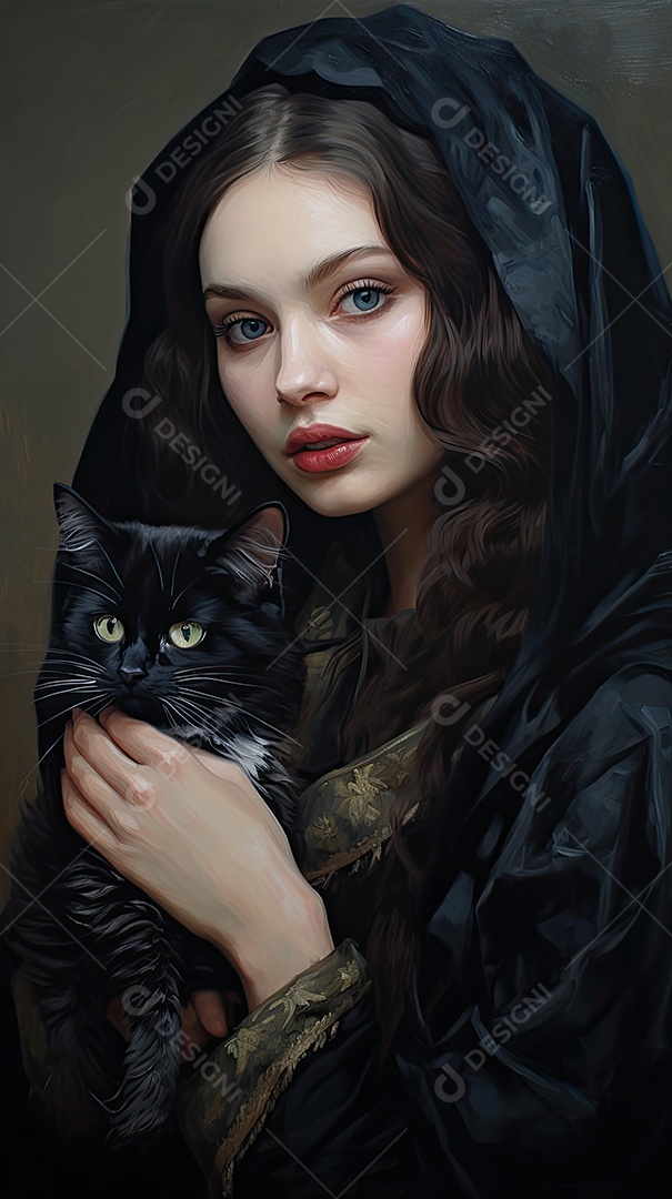 Jovem garota gótica segurando um gato