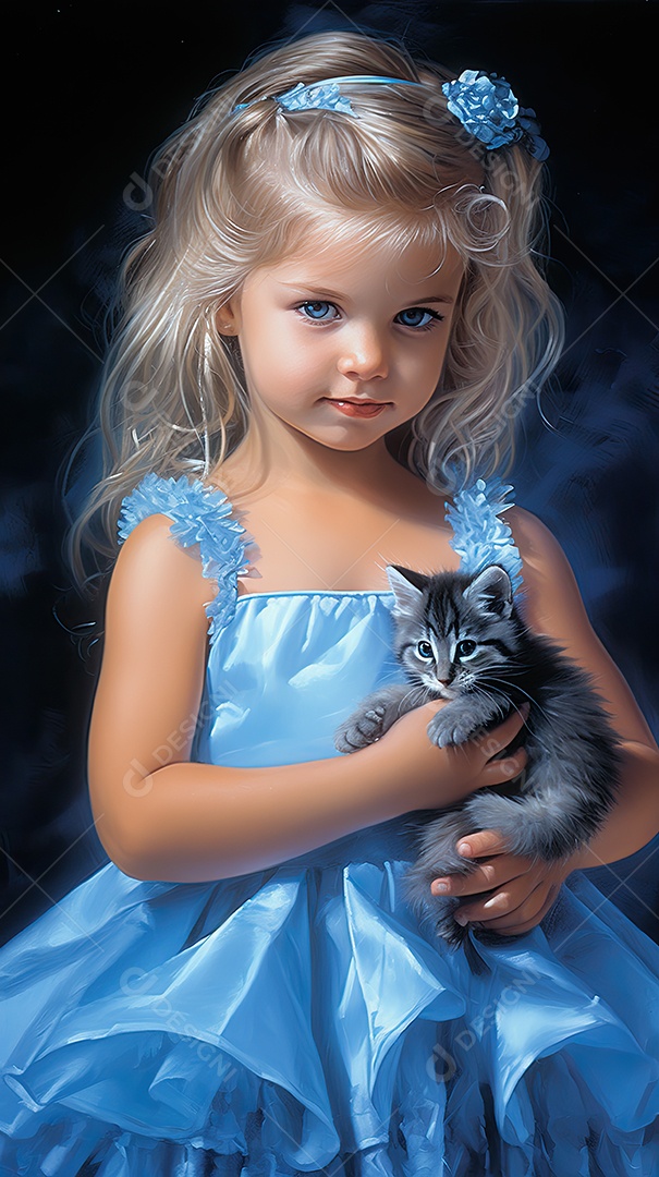 Uma linda garotinha segurando um gatinho