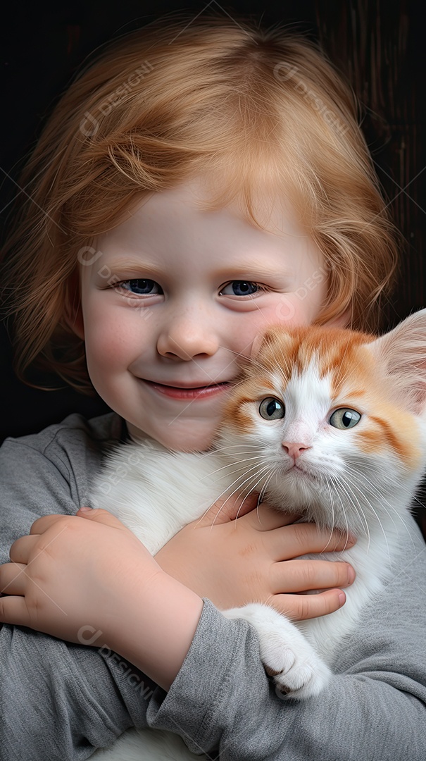 Uma linda garotinha segurando um gatinho