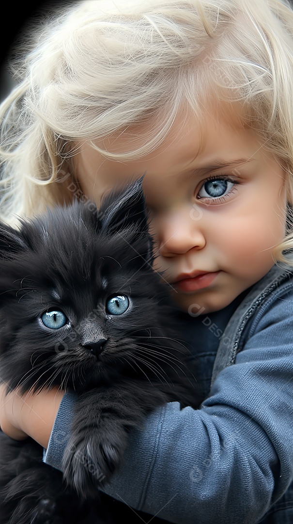 Uma linda garotinha segurando um gatinho