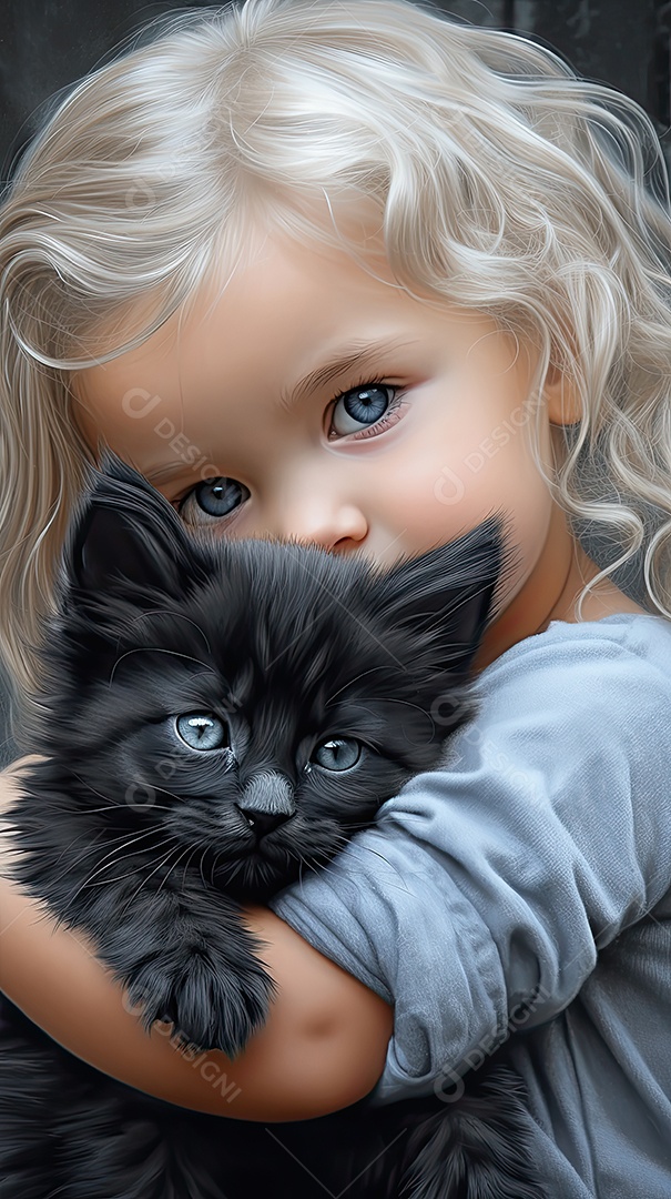 Uma linda garotinha segurando um gatinho