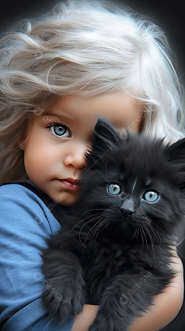 Uma linda garotinha segurando um gatinho