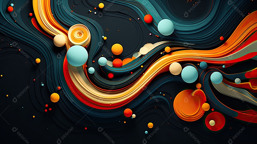 Fundo abstrato pintura 3D abstrata com redemoinhos de bolhas coloridas