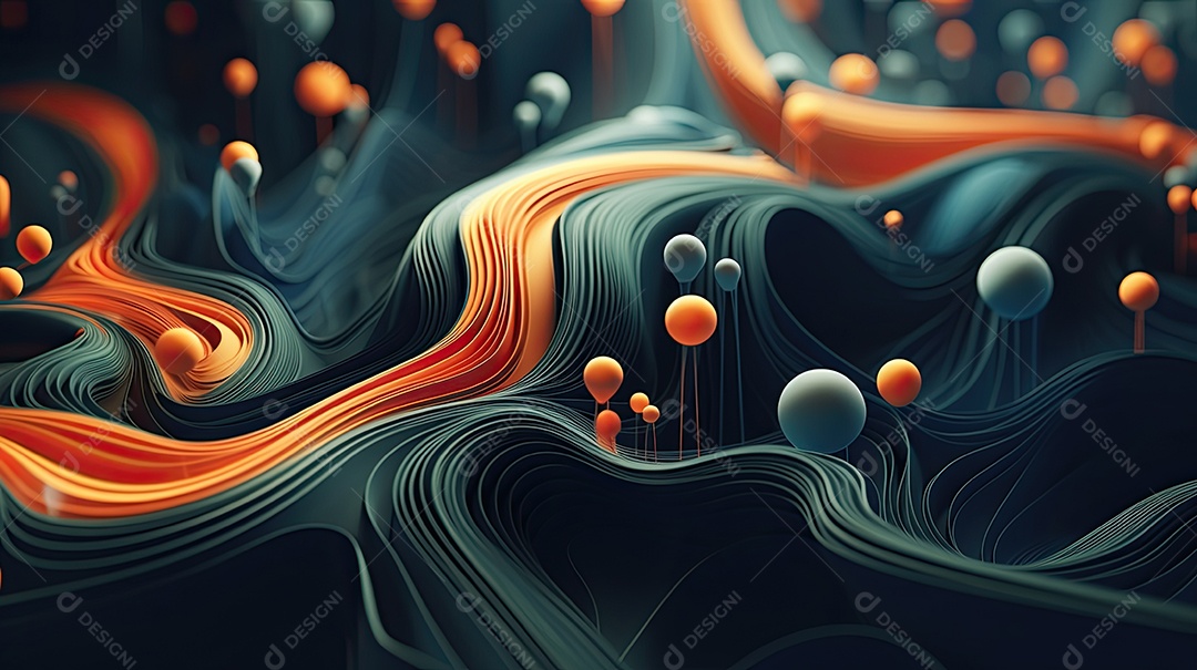 Fundo abstrato pintura 3D abstrata com redemoinhos de bolhas coloridas