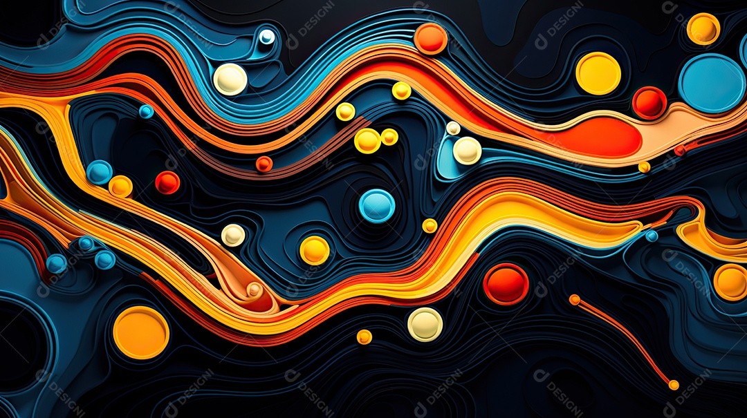 Fundo abstrato pintura 3D abstrata com redemoinhos de bolhas coloridas