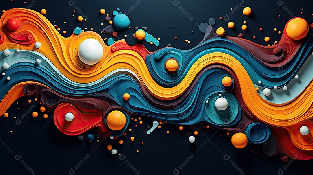 Fundo abstrato pintura 3D abstrata com redemoinhos de bolhas coloridas