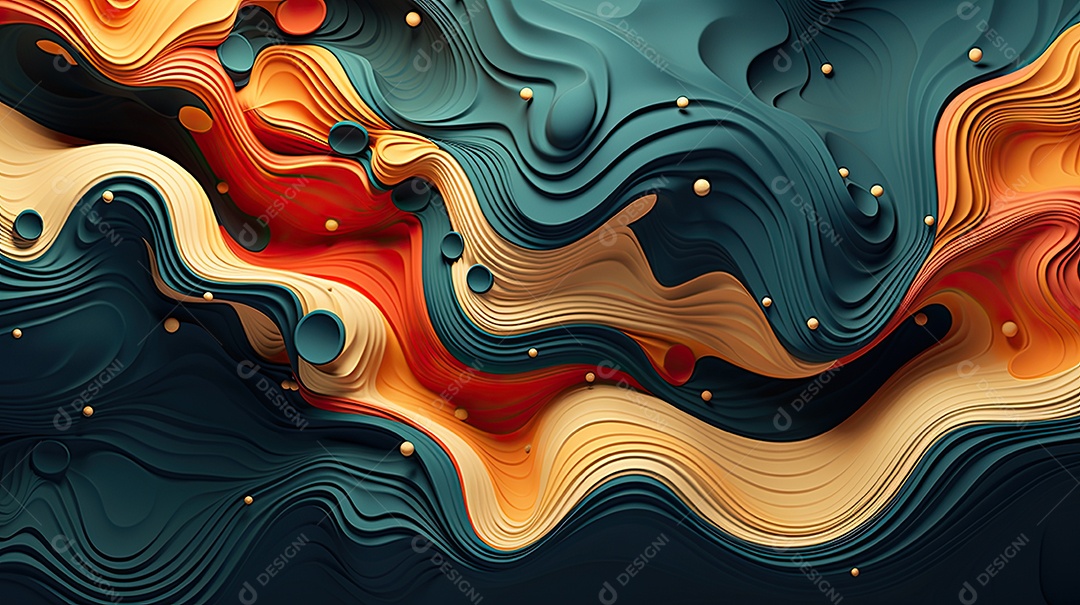 Fundo abstrato pintura 3D abstrata com redemoinhos de bolhas coloridas