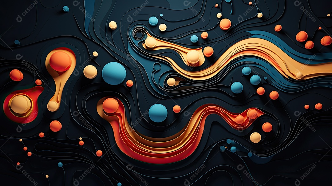 Fundo abstrato pintura 3D abstrata com redemoinhos de bolhas coloridas