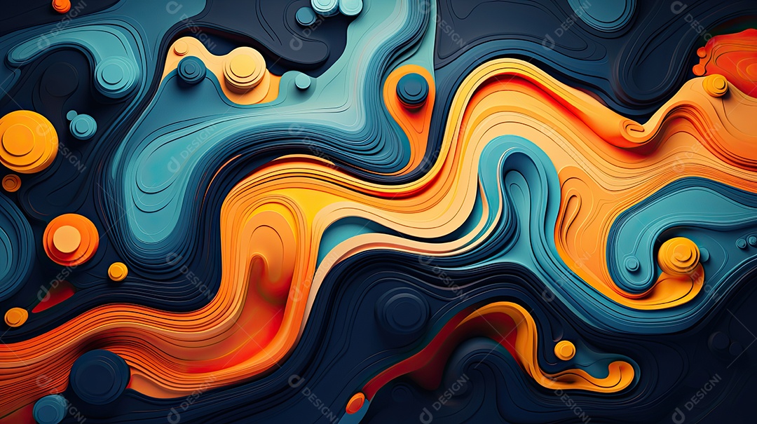 Fundo abstrato pintura 3D abstrata com redemoinhos de bolhas coloridas