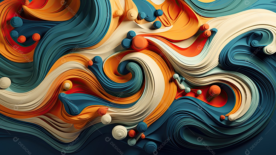 Fundo abstrato pintura 3D abstrata com redemoinhos de bolhas coloridas